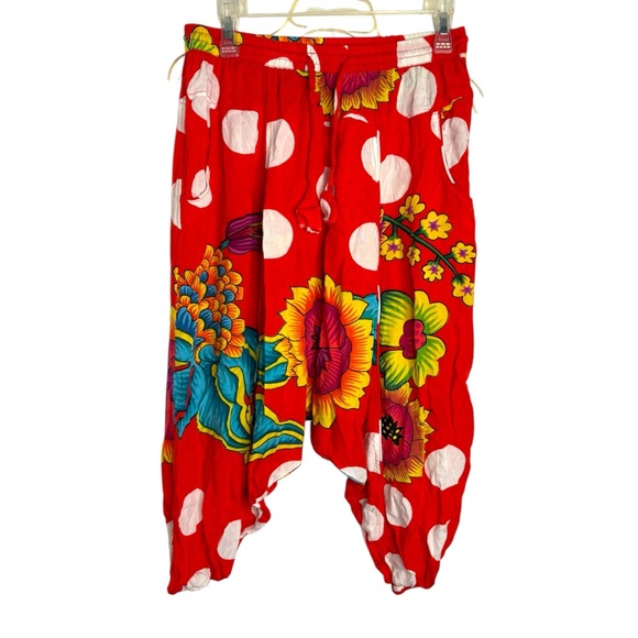 Desigual women harem large pants red floral wavy relaxed fit‎ - Picture 8 of 9